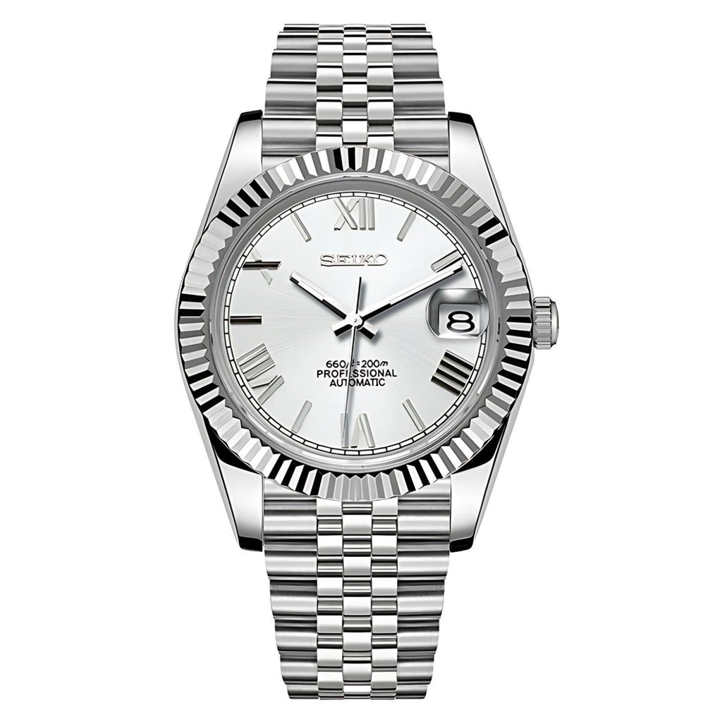 Seiko Mod DateJust Romano - Plata