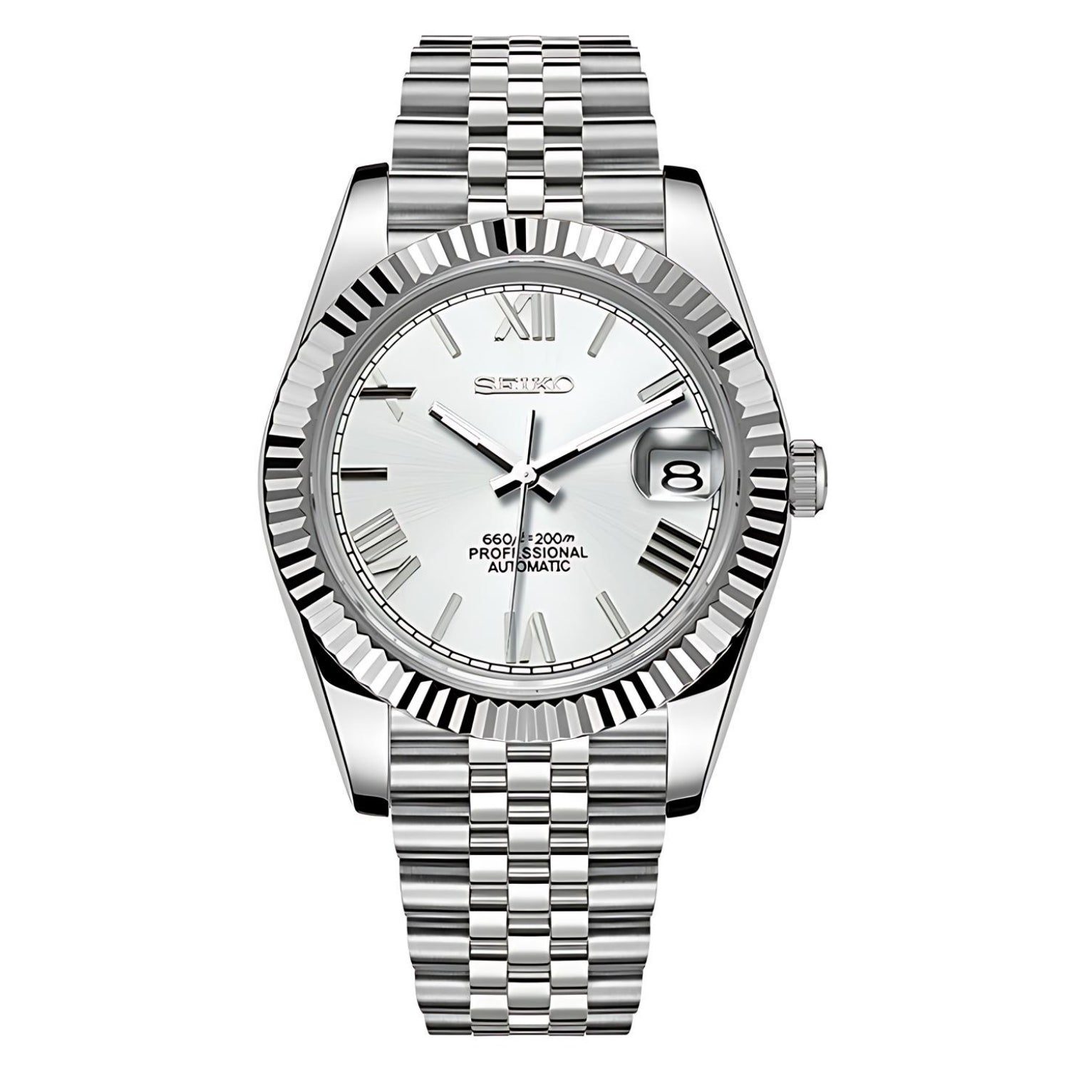 Seiko Mod DateJust Romano - Plata