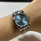 Seiko Mod DateJust Romano - Azul Claro