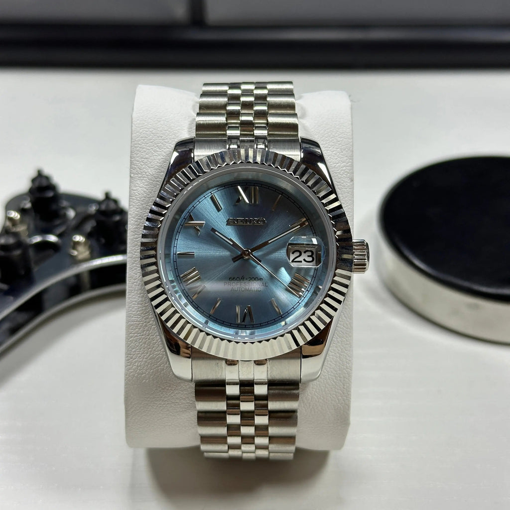 Seiko Mod DateJust Romano - Azul Claro