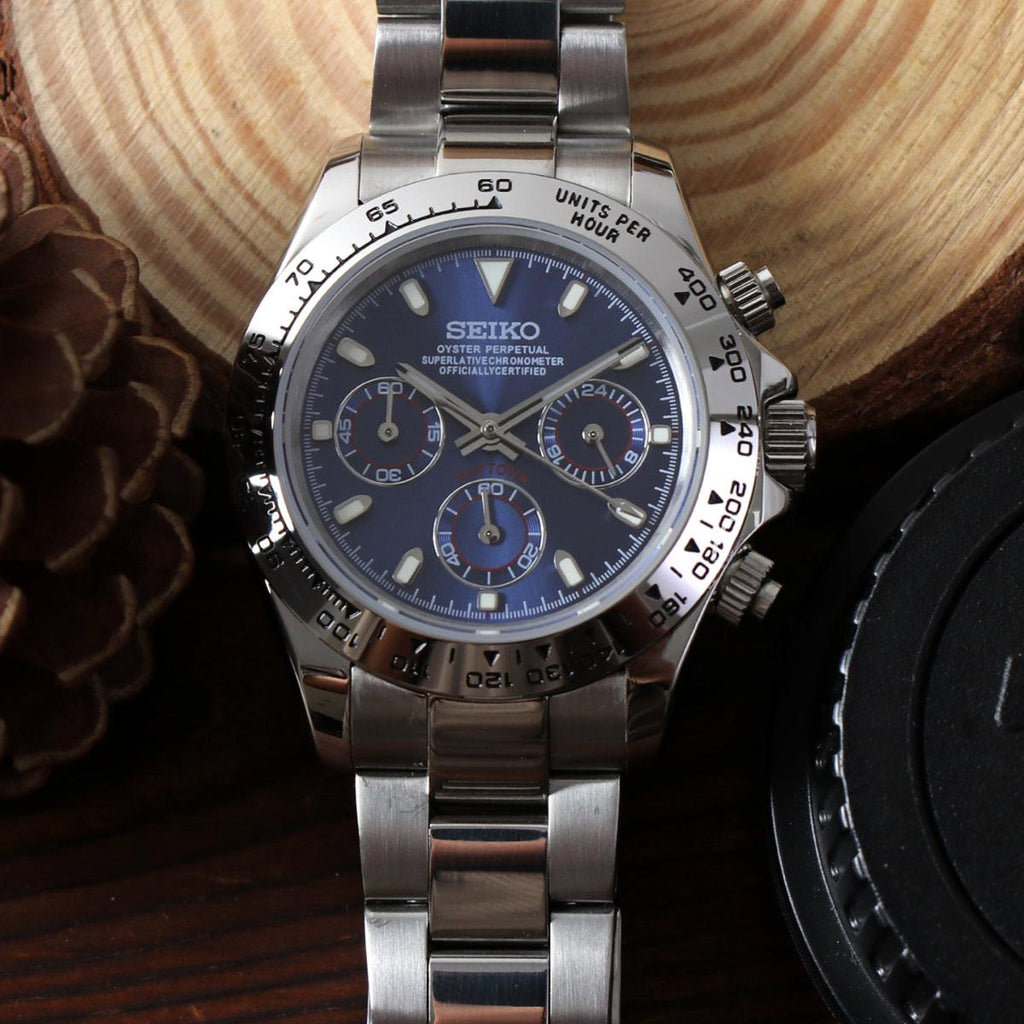 Seiko Mod Daytona Silver - Blue
