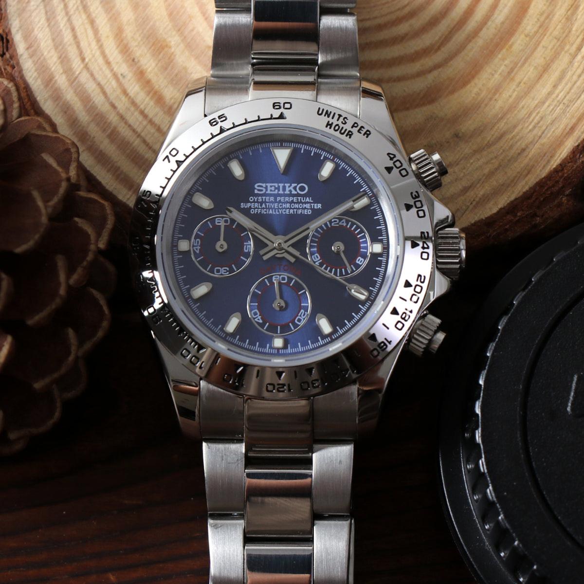 Seiko Mod Daytona Silver - Blue