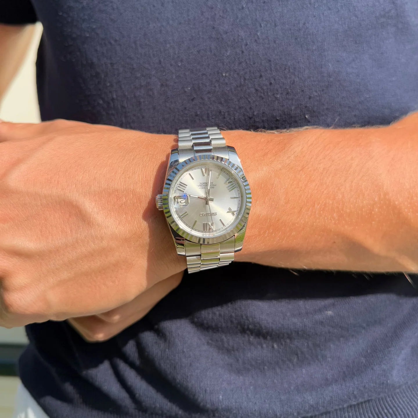 Seiko Mod DateJust Romano - Plata